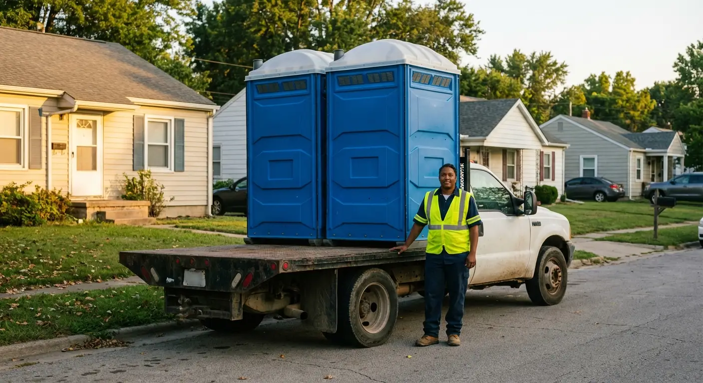 Mid-Cities Portables founder with original service truck in Arlington, TX