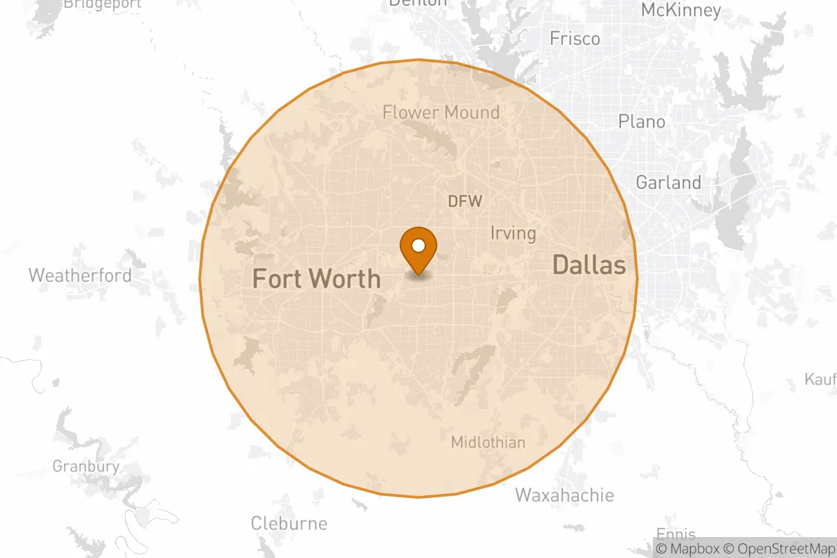 service area service area map in Arlington, TX